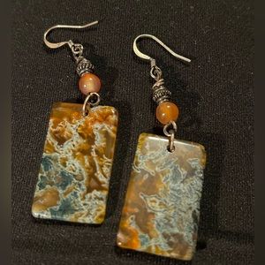 Moss Agate, Carnelian and Silver Earrings